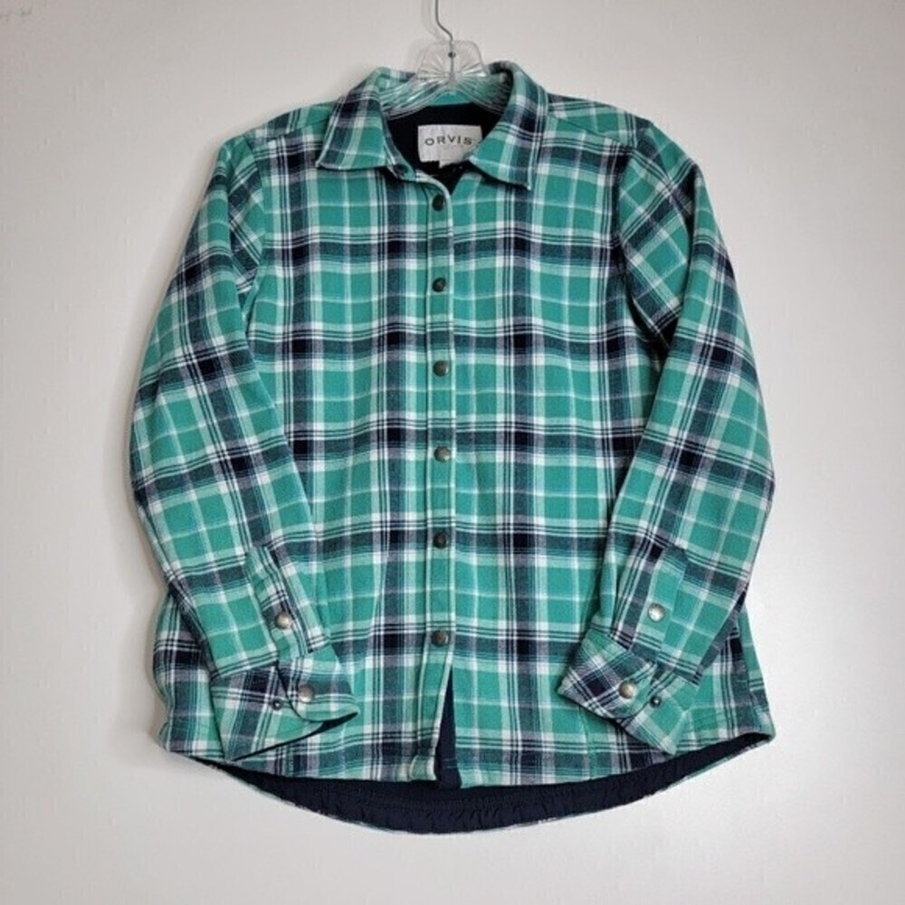 3 X 25 ORVIS women's flannel plaid shirt jacket blue teal size midium shacket - Picture 5 of 13